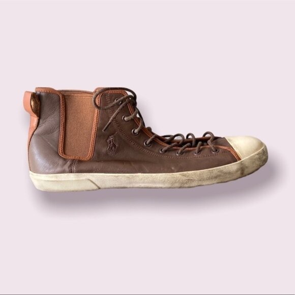 Polo By Ralph Lauren Men Brown Francisco Leather High Top Sneakers Size 13D - Picture 1 of 16